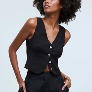 Madewell Katrina Vest Crop Top Softdrape V-Neck Button Front True Black NWT 0